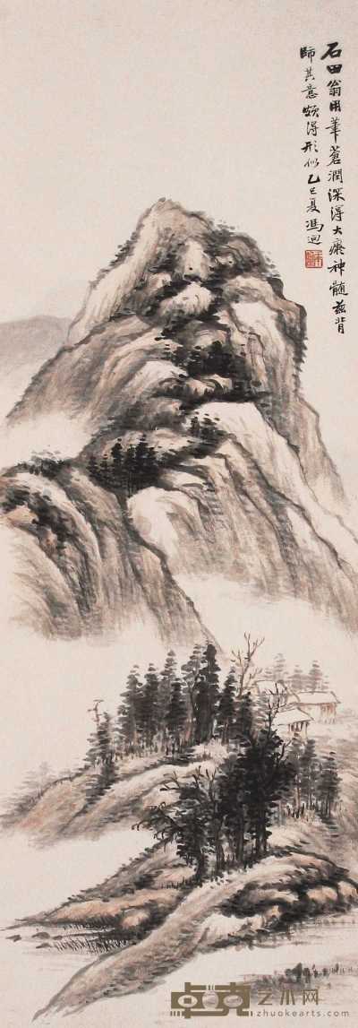 冯超然 1905年作 山水 立轴 115×41cm